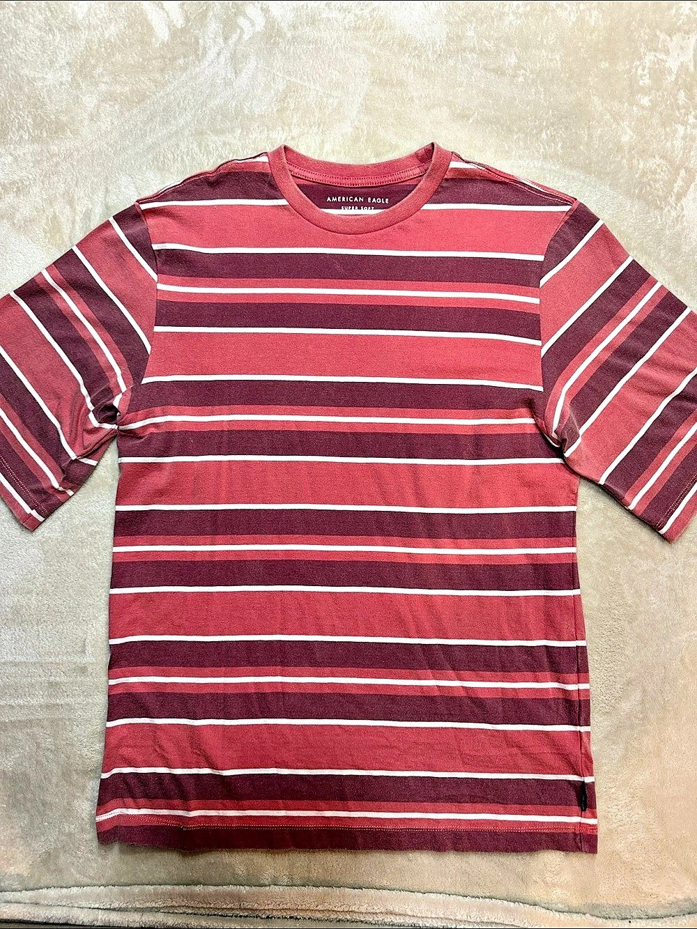 American Eagle Striped Cotton Tee in Red & White Size Small
